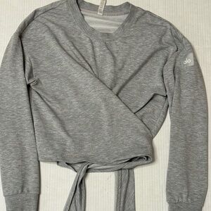 Alo Yoga size XS crew neck long sleeve wrap tie back sweatshirt heather gray